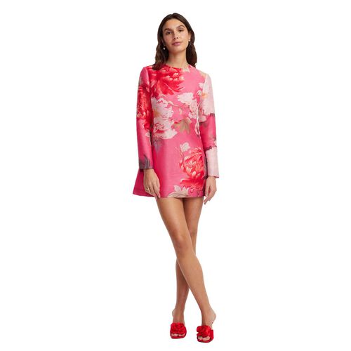 LEO LIN Aliza Long Sleeve Mini Dress - Peony Print In Fuchsia